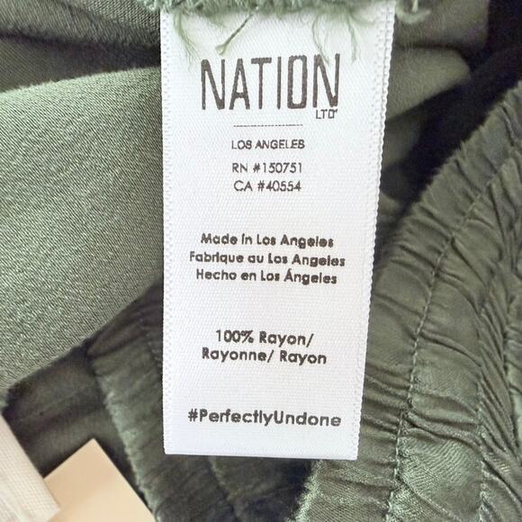 Nation Ltd. Del Rey Satin Pant Size Small Rayon NEW Hunter Green Jogger Relaxed - Picture 5 of 7